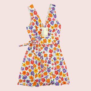 Peppermayo NWT Monday Margs Linen Wrap Mini Dress Floral V-Neck Women's Size 0
